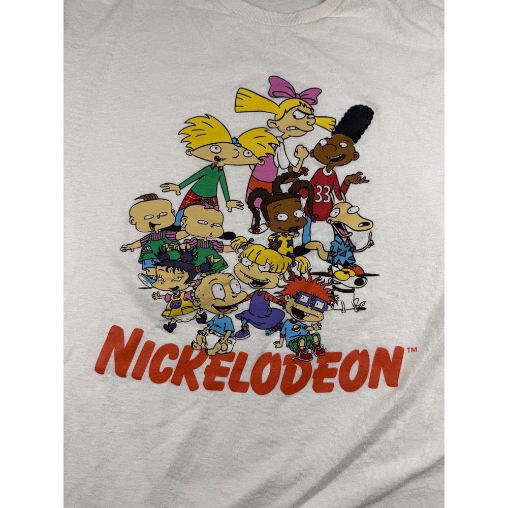 Nickelodeon T Shirt Adult L White Rugrats Hey Arnold Rocko Cartoon Graphic